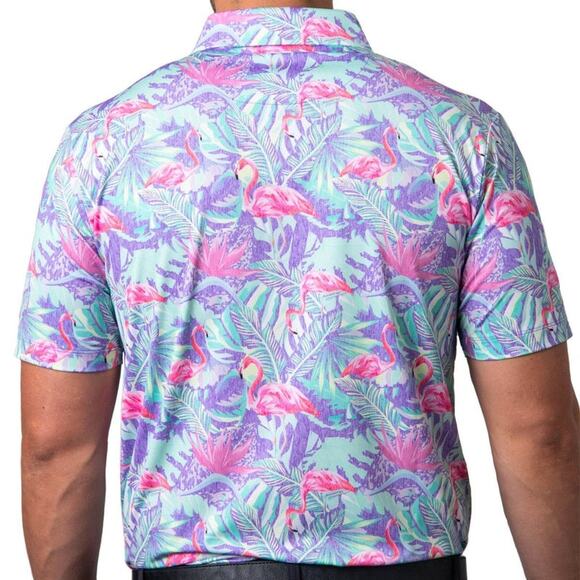 Bad Birdie Performance Mingos Polo Shirt Men's XL Flamingo Floral Golf MT7 - Picture 2 of 9